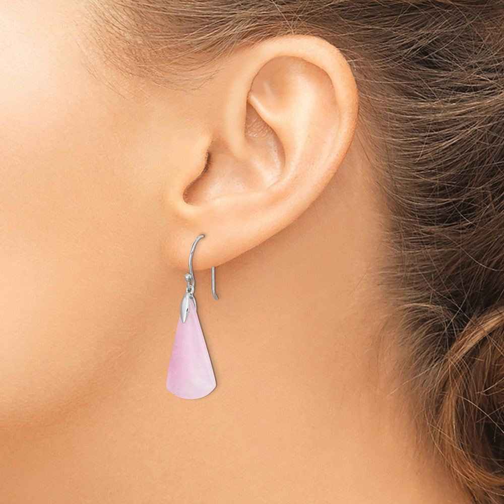 QE15164 Sterling Silver Rhodium-plated Dyed Pink Quartz Dangle Earrings