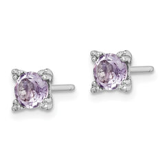 QE15175 Sterling Silver Rhodium-plated Round 5mm Amethyst Post Earrings