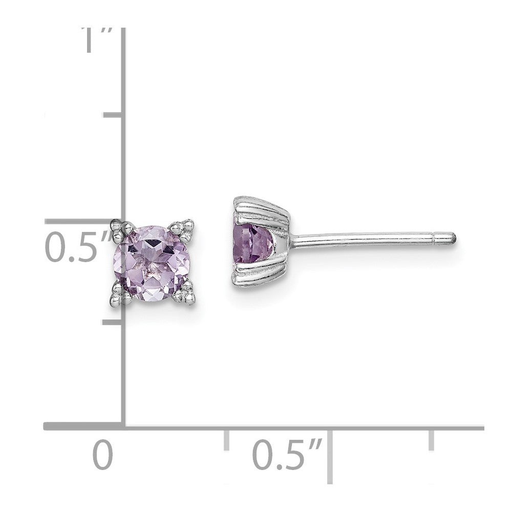 QE15175 Sterling Silver Rhodium-plated Round 5mm Amethyst Post Earrings