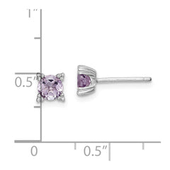 QE15175 Sterling Silver Rhodium-plated Round 5mm Amethyst Post Earrings