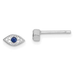 QE15185 Sterling Silver RH-plated Polished Blue & White CZ Eye Post Earrings