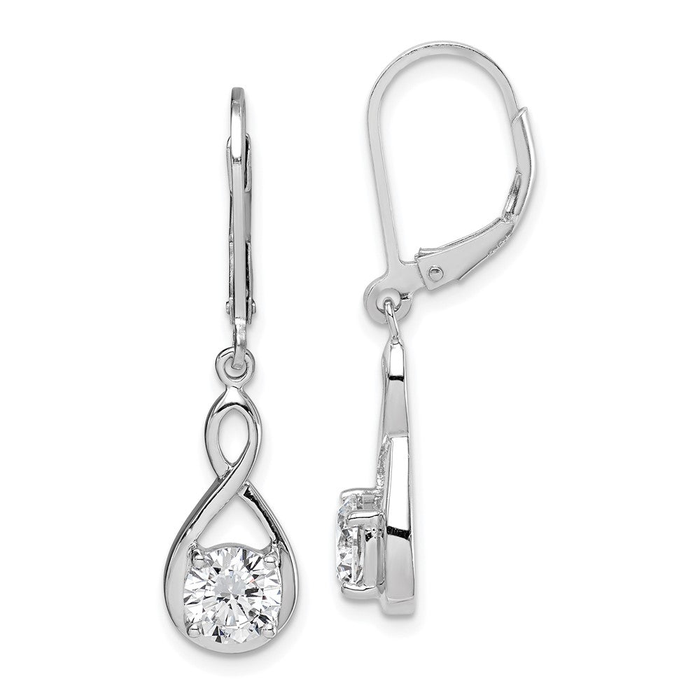 QE15221 Sterling Silver Rhodium-plated Polished CZ Infinity Leverback Earrings