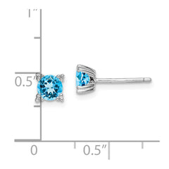 QE15230 Sterling Silver Rhodium-plated Round 5mm Blue Topaz Post Earrings