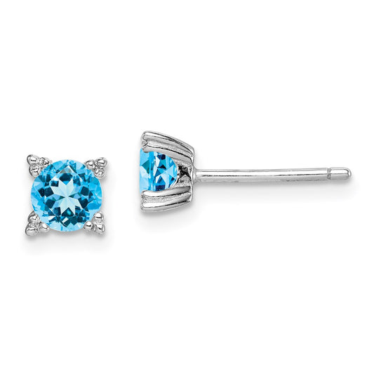 QE15230 Sterling Silver Rhodium-plated Round 5mm Blue Topaz Post Earrings