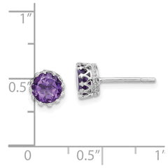 QE15237AM Sterling Silver Rhodium-plated 6mm Polished Amethyst Post Earrings