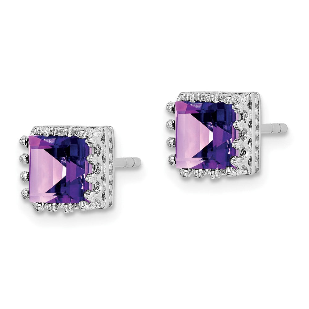 QE15238AM Sterling Silver Rhodium-plated 6mm Polished Amethyst Post Earrings