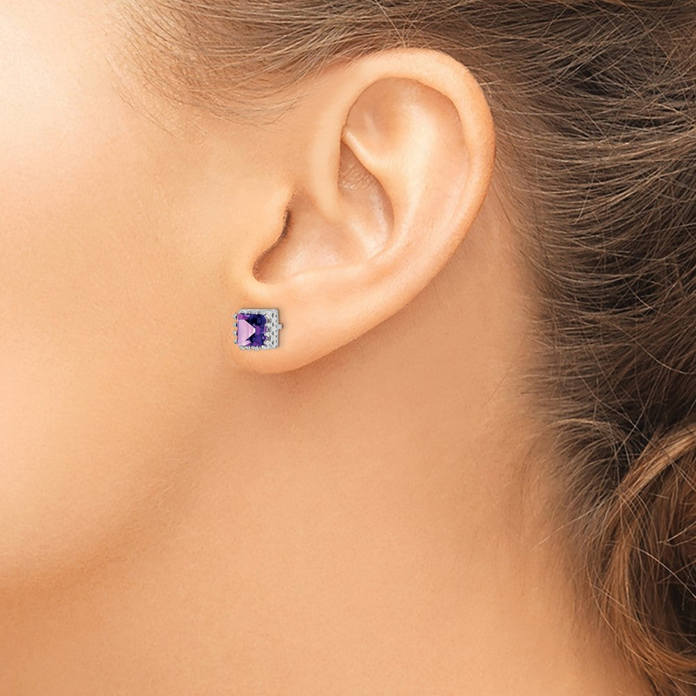 QE15238AM Sterling Silver Rhodium-plated 6mm Polished Amethyst Post Earrings