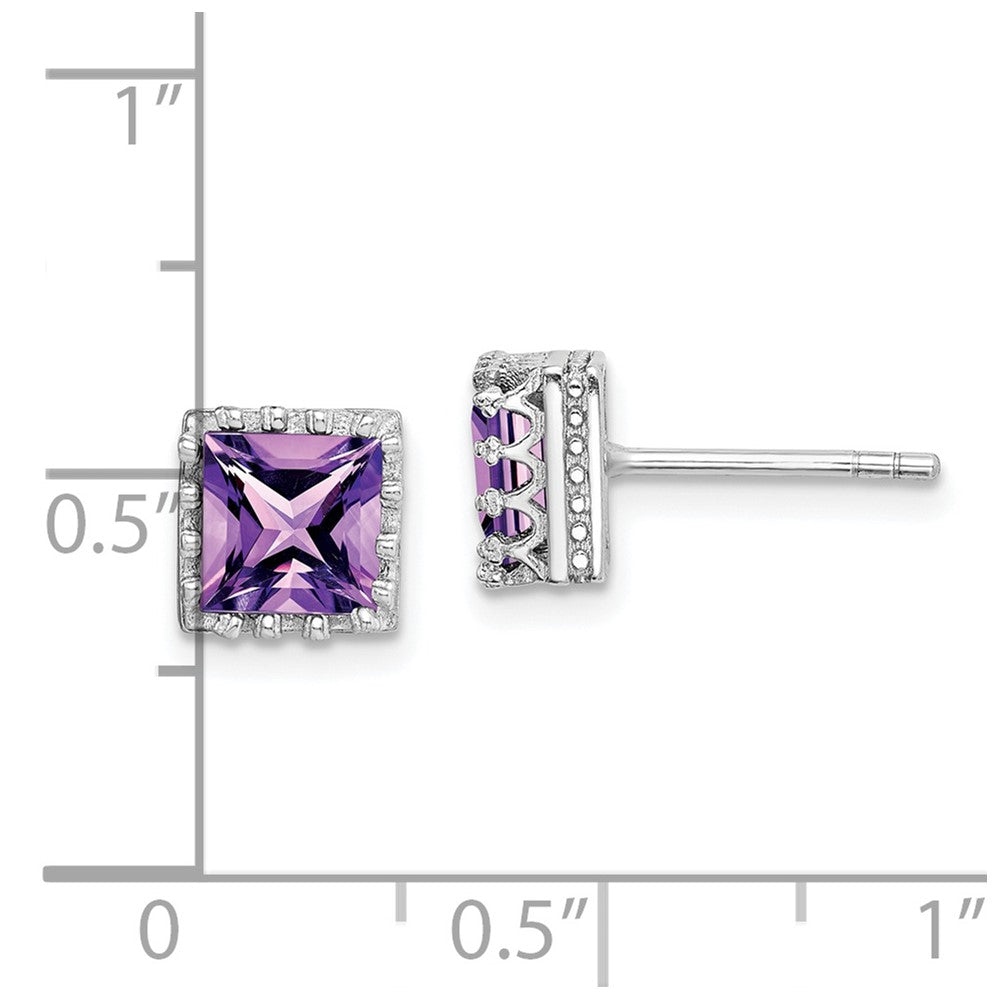 QE15238AM Sterling Silver Rhodium-plated 6mm Polished Amethyst Post Earrings