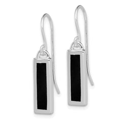 QE1524 Sterling Silver Rhodium-plated Polished Onyx Bar Dangle Earrings