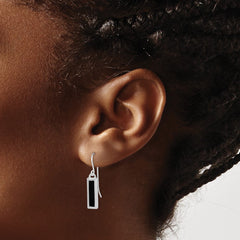 QE1524 Sterling Silver Rhodium-plated Polished Onyx Bar Dangle Earrings