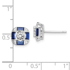QE15241 Sterling Silver Rhodium-plated CZ and Lab Created Blue Spinel Earrings