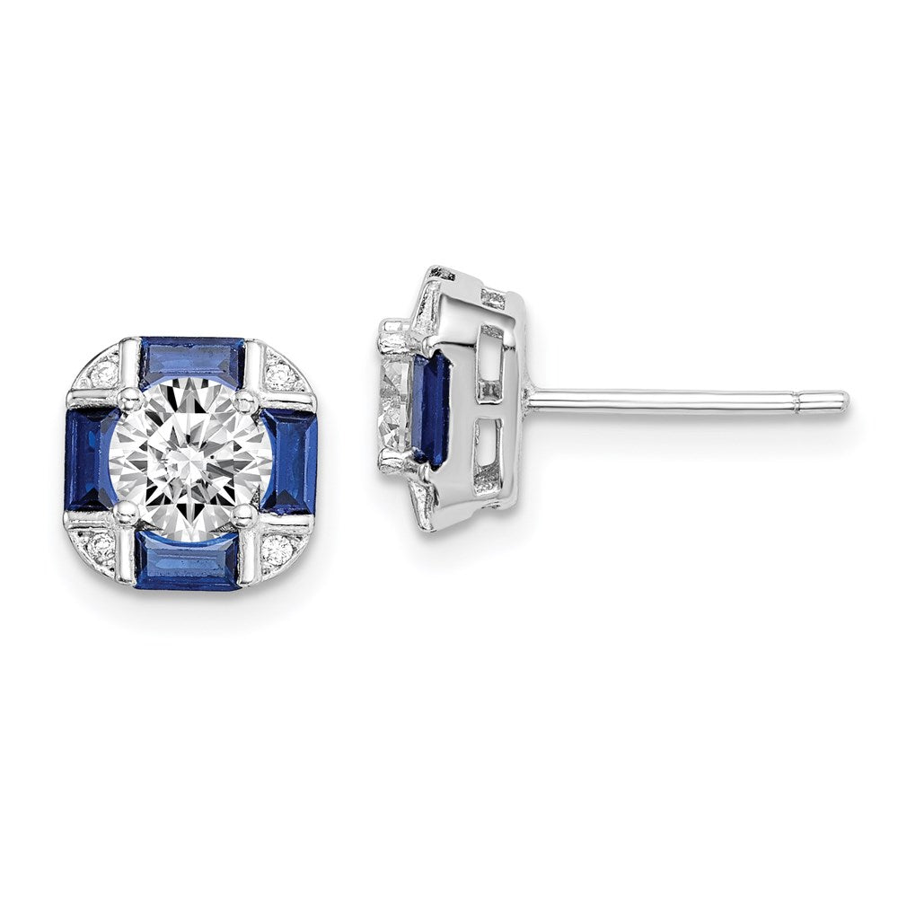 QE15241 Sterling Silver Rhodium-plated CZ and Lab Created Blue Spinel Earrings