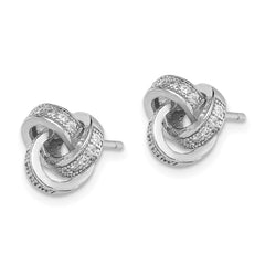 QE15248 Sterling Silver Rhodium-plated Polished CZ Love Knot Post Earrings