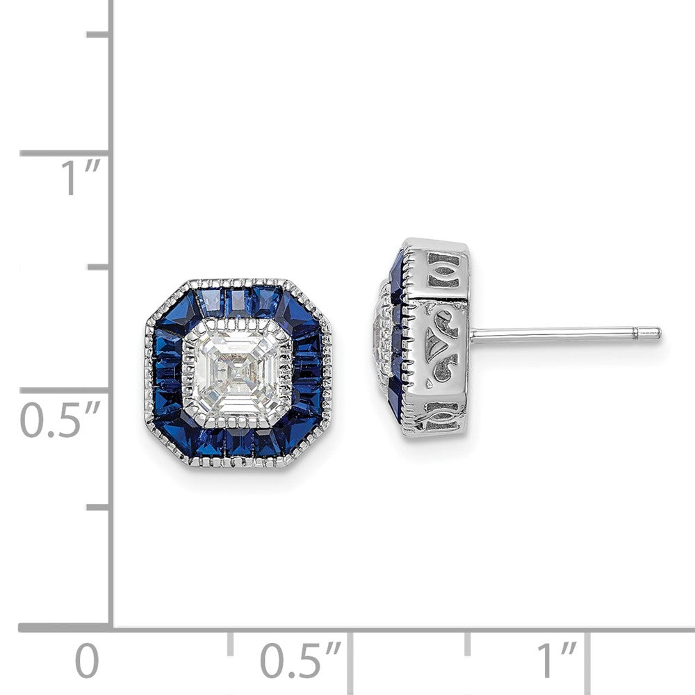 QE15252 Sterling Silver Rhodium-plated Synthetic Blue Spinel and CZ Earrings