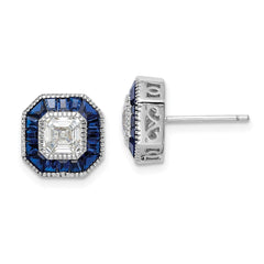 QE15252 Sterling Silver Rhodium-plated Synthetic Blue Spinel and CZ Earrings