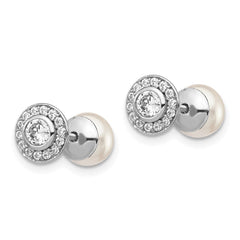 QE15272 Sterling Silver Rhodium-plated Polished White 5-6mm Mother of Pearl & CZ Halo Reversible Post Earrings