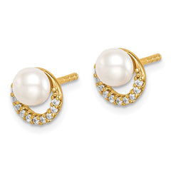 QE15296 Sterling Silver Gold-tone w/ FW Cultured Pearl and CZ Earrings