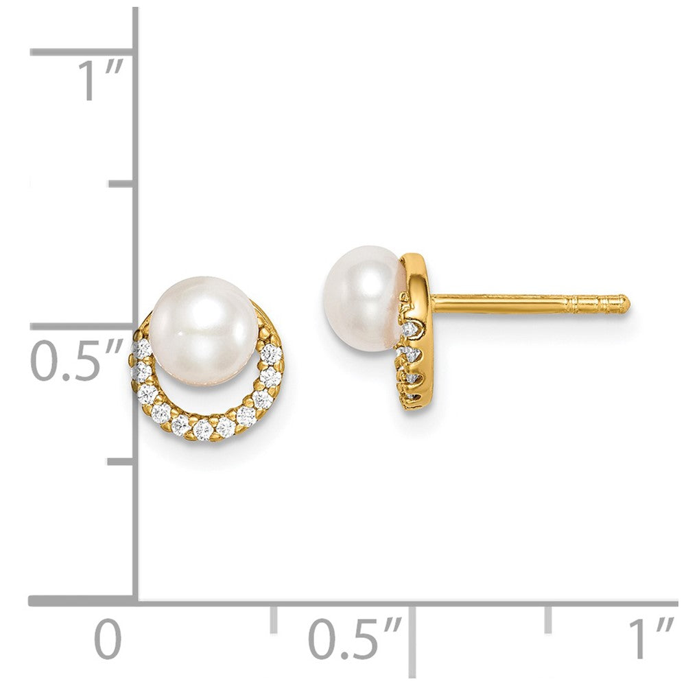 QE15296 Sterling Silver Gold-tone w/ FW Cultured Pearl and CZ Earrings