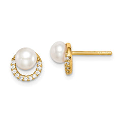 QE15296 Sterling Silver Gold-tone w/ FW Cultured Pearl and CZ Earrings