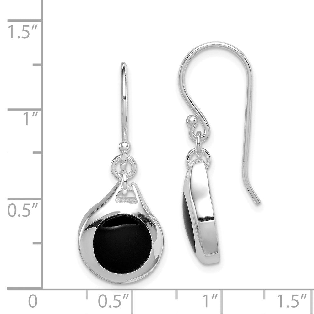 QE1530 Sterling Silver Rhodium-plated Polished Onyx Teardrop Dangle Earrings