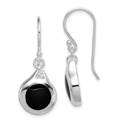 QE1530 Sterling Silver Rhodium-plated Polished Onyx Teardrop Dangle Earrings