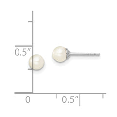 QE15315 Sterling Silver Madi K Rhodium-plated 4-5mm White Round Freshwater Cultured Pearl Post Earrings