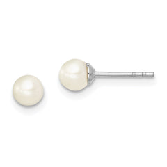QE15315 Sterling Silver Madi K Rhodium-plated 4-5mm White Round Freshwater Cultured Pearl Post Earrings
