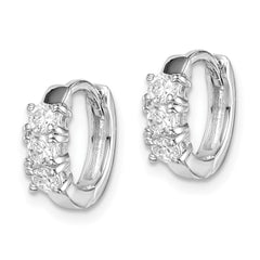 QE15317 Sterling Silver RH-plated 3-stone CZ 2x11mm Hinged Hoop Earrings
