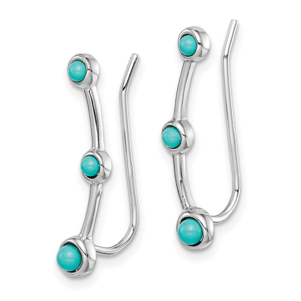 QE15322 Sterling Silver Rhodium-plated Created Turquoise Ear Climber Earrings