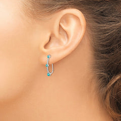 QE15322 Sterling Silver Rhodium-plated Created Turquoise Ear Climber Earrings