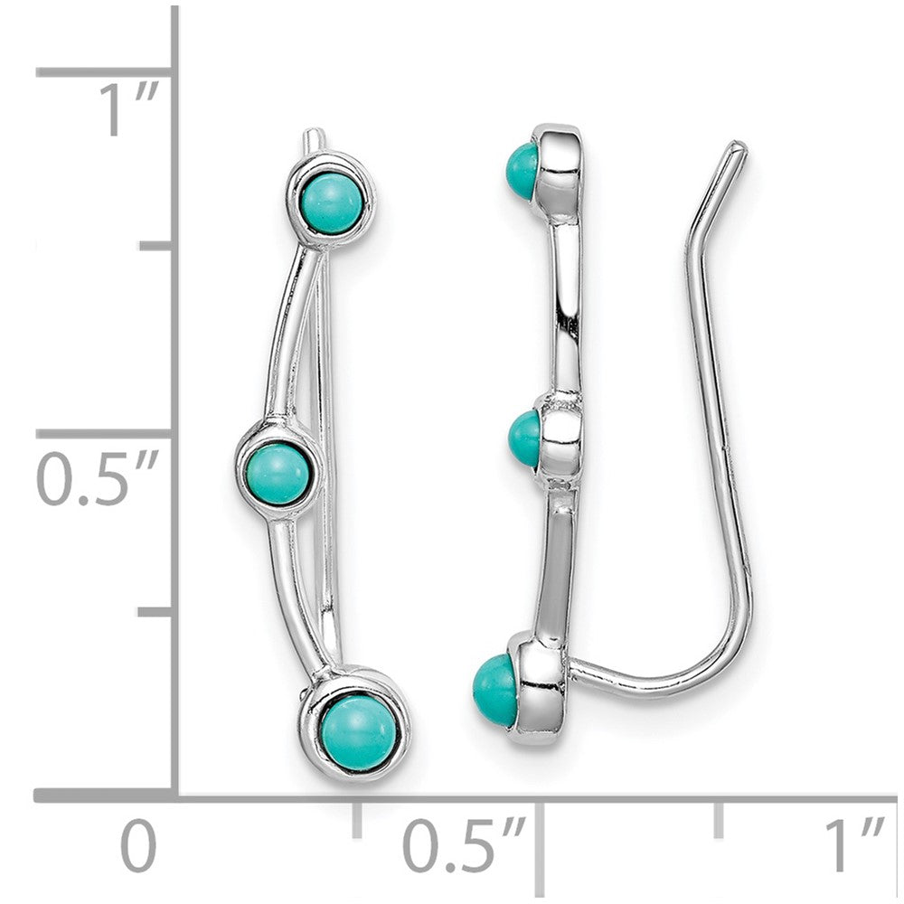 QE15322 Sterling Silver Rhodium-plated Created Turquoise Ear Climber Earrings