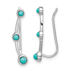 QE15322 Sterling Silver Rhodium-plated Created Turquoise Ear Climber Earrings