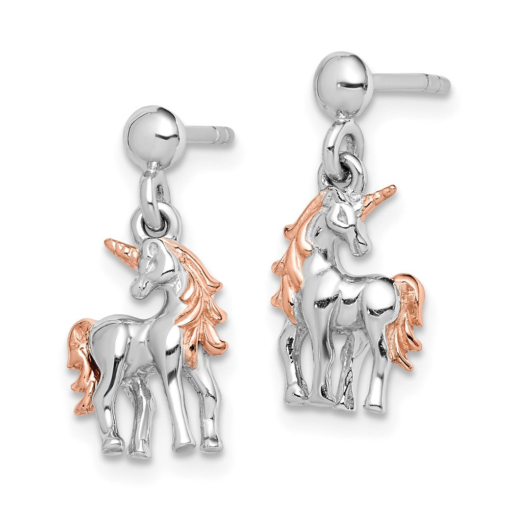 QE15332 Sterling Silver Rhodium-plated Rose Gold-plated Unicorn Post Earrings