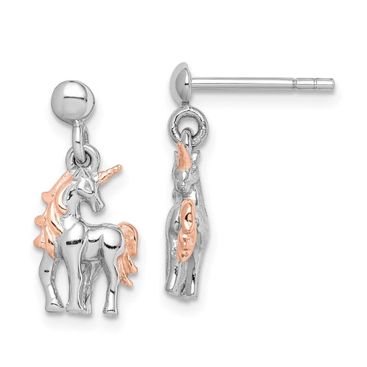 QE15332 Sterling Silver Rhodium-plated Rose Gold-plated Unicorn Post Earrings