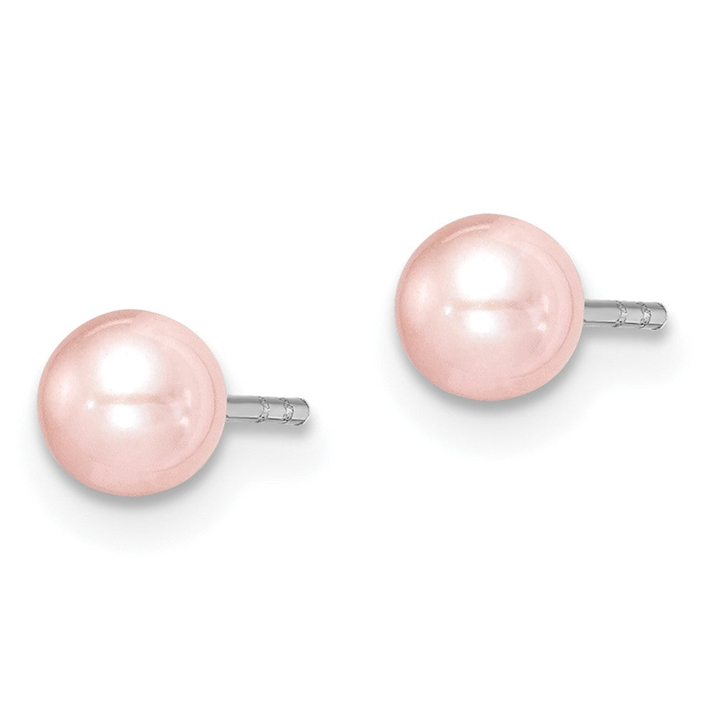 QE15339 Sterling Silver Madi K Rhodium-plated 4-5mm Pink Round Freshwater Cultured Pearl Post Earrings