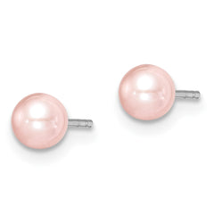 QE15339 Sterling Silver Madi K Rhodium-plated 4-5mm Pink Round Freshwater Cultured Pearl Post Earrings