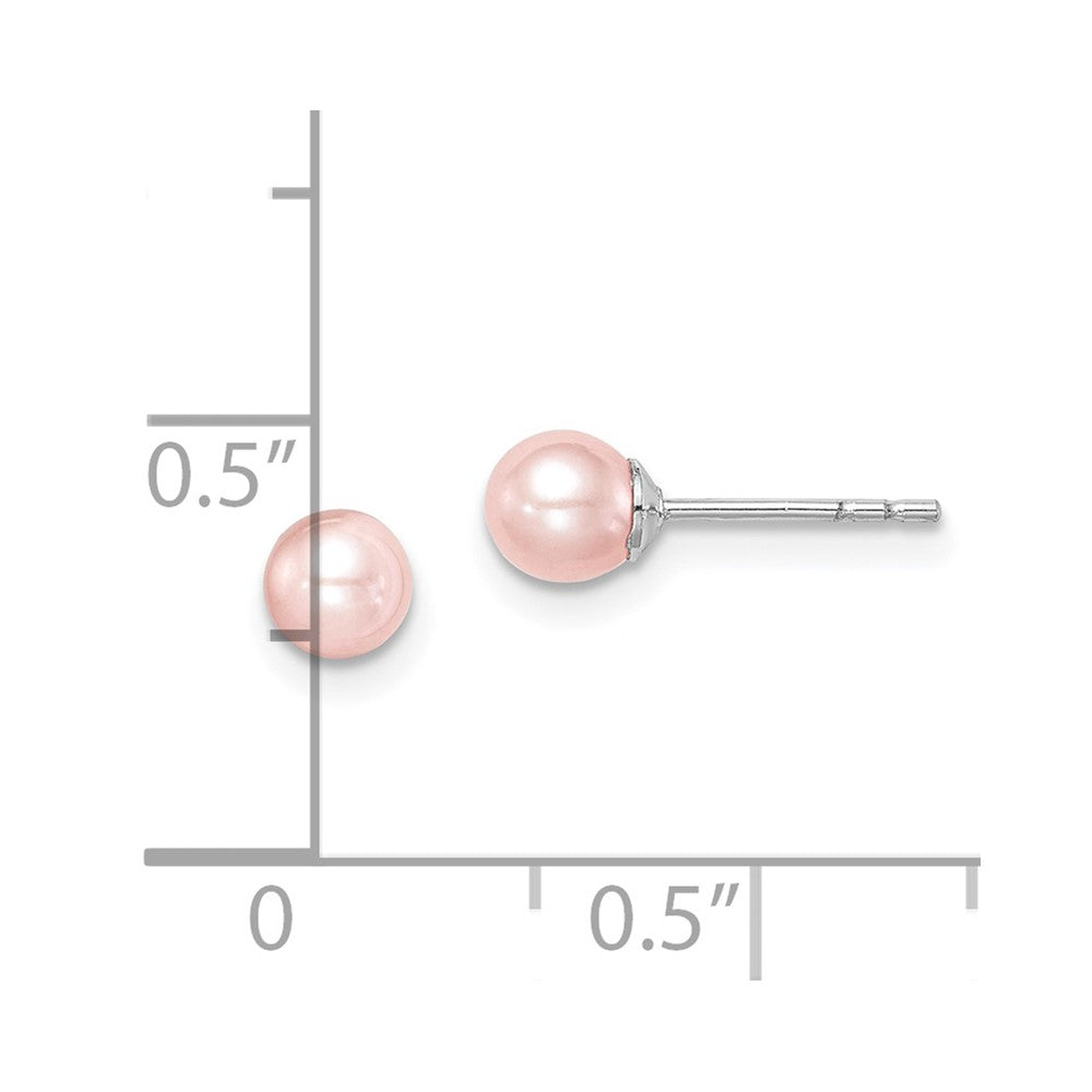 QE15339 Sterling Silver Madi K Rhodium-plated 4-5mm Pink Round Freshwater Cultured Pearl Post Earrings