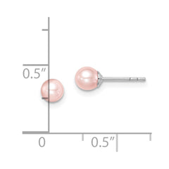 QE15339 Sterling Silver Madi K Rhodium-plated 4-5mm Pink Round Freshwater Cultured Pearl Post Earrings