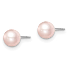 QE15340 Sterling Silver Madi K Rhodium-plated 5-6mm Pink Round Freshwater Cultured Pearl Post Earrings