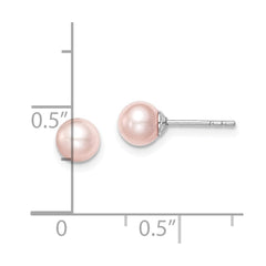 QE15340 Sterling Silver Madi K Rhodium-plated 5-6mm Pink Round Freshwater Cultured Pearl Post Earrings