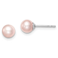 QE15340 Sterling Silver Madi K Rhodium-plated 5-6mm Pink Round Freshwater Cultured Pearl Post Earrings