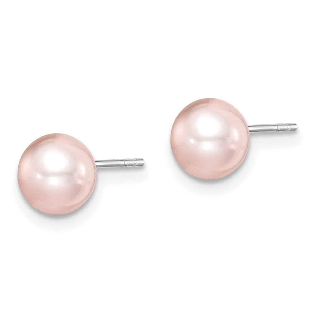 QE15341 Sterling Silver Madi K Rhodium-plated 6-7mm Pink Round Freshwater Cultured Pearl Post Earrings