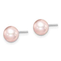 QE15341 Sterling Silver Madi K Rhodium-plated 6-7mm Pink Round Freshwater Cultured Pearl Post Earrings