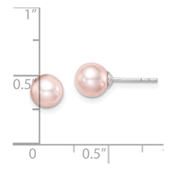 QE15341 Sterling Silver Madi K Rhodium-plated 6-7mm Pink Round Freshwater Cultured Pearl Post Earrings