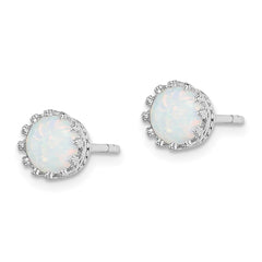QE15345 Sterling Silver Rhodium-plated 6mm Polished Created Opal Post Earrings