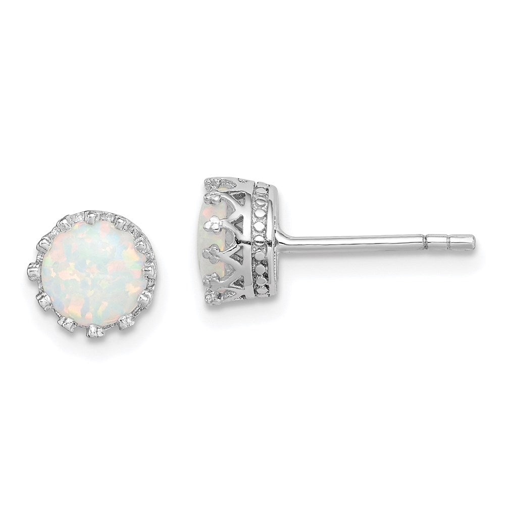 QE15345 Sterling Silver Rhodium-plated 6mm Polished Created Opal Post Earrings