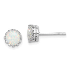 QE15345 Sterling Silver Rhodium-plated 6mm Polished Created Opal Post Earrings