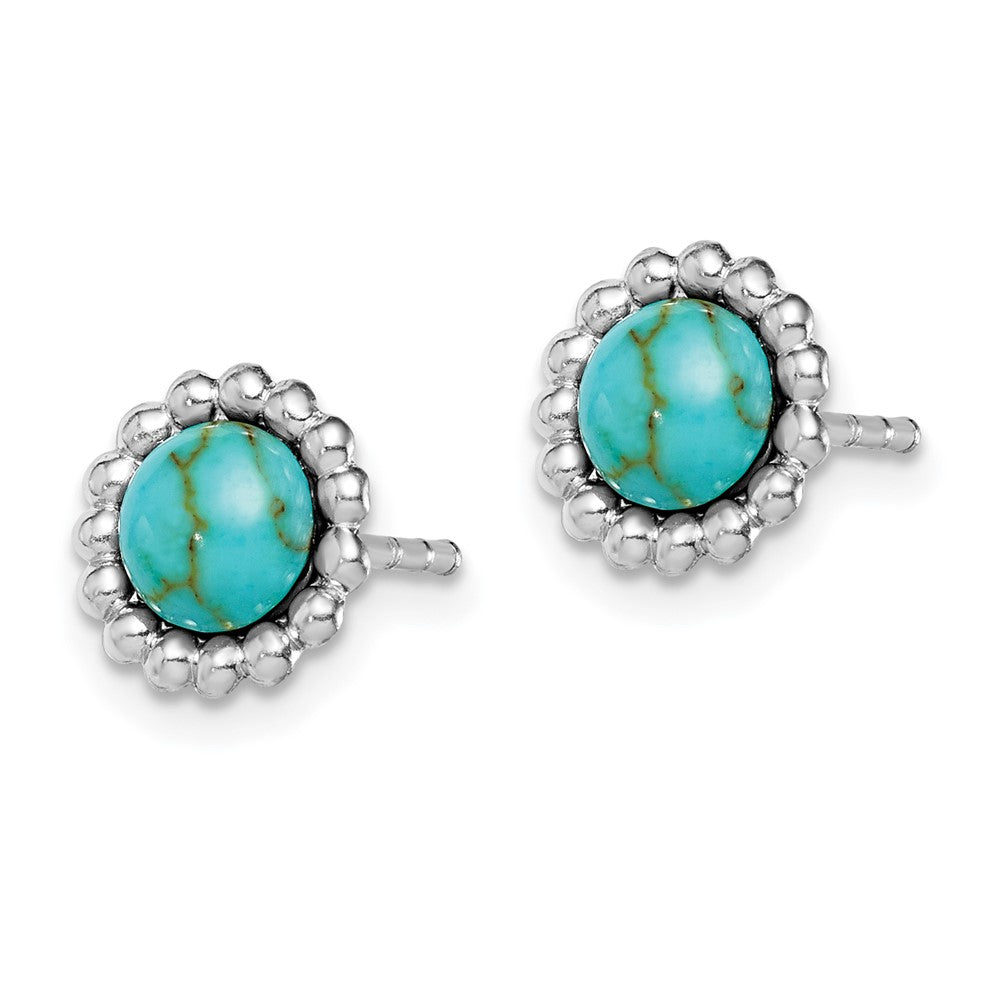 QE15349 Sterling Silver Rhodium-plated Created Turquoise Post Earrings