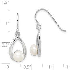 QE15357 Sterling Silver Rhodium-plated 6-7mm White Freshwater Cultured Pearl Teardrop Dangle Earrings