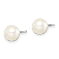 QE15363 Sterling Silver Madi K Rhodium-plated 6-7mm White Round Freshwater Cultured Pearl Post Earrings